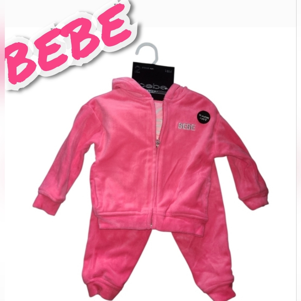 Bebe Bright Pink Velour Hooded Tracksuit - 18 Months